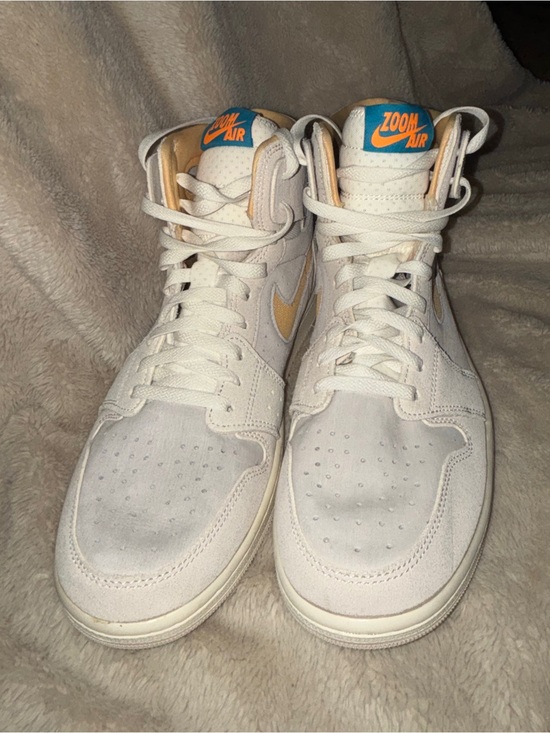Jordan Other - Air Jordan 1 ZM Air CMFT High-Top Sneakers in White with Orange and Blue Accents